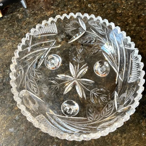 Bohemian Pre-Owned Lead Crystal Diamond Cut Footed Serving Decor Bowl 8.25”Dia - Picture 4 of 10